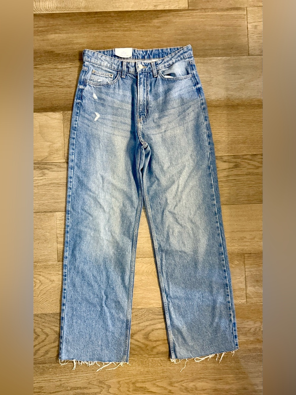 H&M Wide Ultra High Waist Jeans - Light Wash Distressed Raw Hem NWT